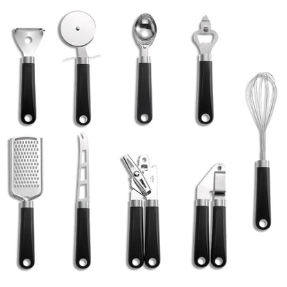 9 in 1 Plastic Handle Stainless Steel Kitchen Utensils Household Gadget Set(Black) - Gadgets by PMC Jewellery | Online Shopping South Africa | PMC Jewellery | Buy Now Pay Later Mobicred