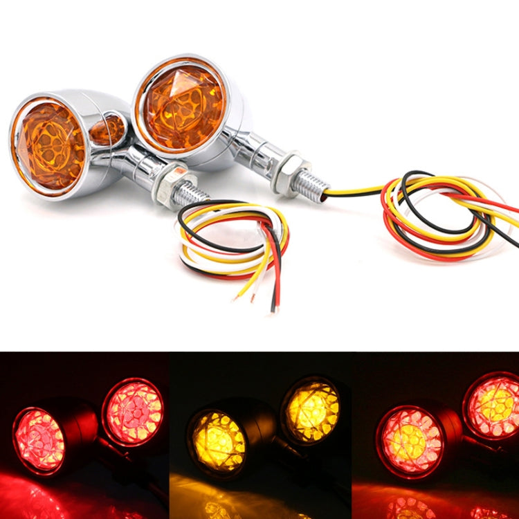 1pair Motorcycle Universal Retro LED Turn Signal Light(Electroplating Shell Yellow Cover) - Turn Signal by PMC Jewellery | Online Shopping South Africa | PMC Jewellery | Buy Now Pay Later Mobicred