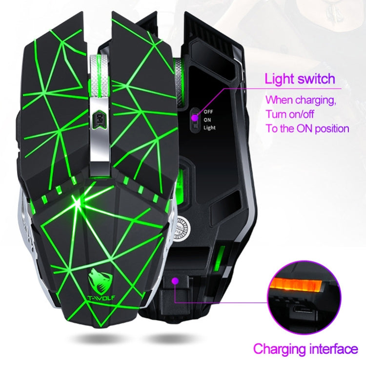 T-WOLF Q15 6-Buttons 1600 DPI Wireless Rechargeable Mute Office Gaming Mouse with 7 Color Breathing Light( Stars Black) - Wireless Mice by T-WOLF | Online Shopping South Africa | PMC Jewellery | Buy Now Pay Later Mobicred