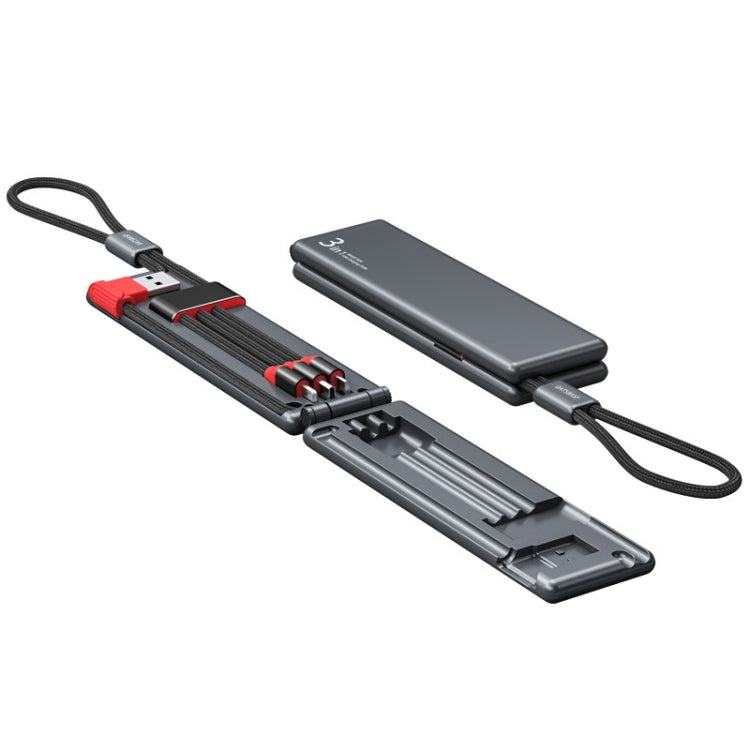 Oatsbasf 03083 Portable Multi-Function Micro USB + USB-C / Type-C + 8 Pin 3 in 1 Charging Cable(Gray) - free shipping - PMC Jewellery - Order now!
