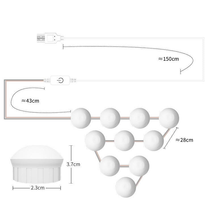 14 LEDs Mirror Front Light Dimmable Makeup Mirror USB Touch Control Light(White Light) - Night Lights by PMc TechLife | Online Shopping South Africa | PMc TechLife | Buy Now Pay Later Mobicred