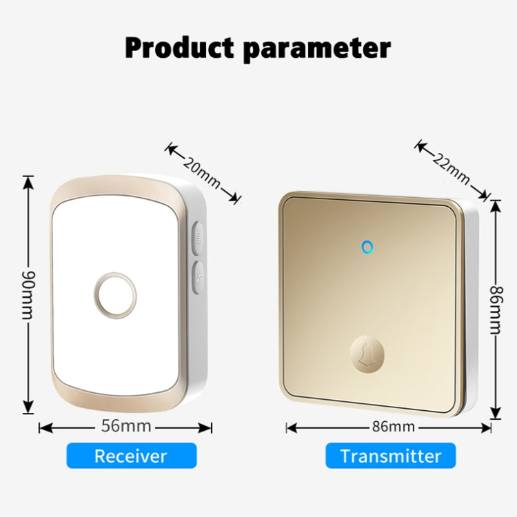 CACAZI FA50 1 For 1 Push-button Self-generating Wireless Doorbell, Plug:EU Plug(Gold) - Wireless Doorbell by CACAZI | Online Shopping South Africa | PMC Jewellery | Buy Now Pay Later Mobicred