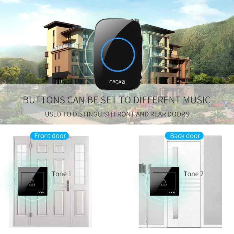 CACAZI H10 1 For 2 Home Wireless Music Doorbell without Battery, Plug:UK Plug(Black) - Wireless Doorbell by CACAZI | Online Shopping South Africa | PMC Jewellery