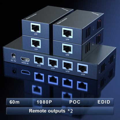 60m 1x4 HDMI Splitter POC Distribution Extender Supports 1080P@60Hz, Plug: UK Plug - Splitter by PWAY | Online Shopping South Africa | PMC Jewellery | Buy Now Pay Later Mobicred