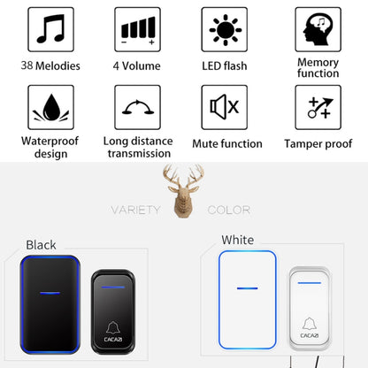 CACAZI Home Smart Digital Wireless Doorbell Remote Electronic Doorbell Elderly Pager, Style: US Plug(Black) - Wireless Doorbell by CACAZI | Online Shopping South Africa | PMC Jewellery