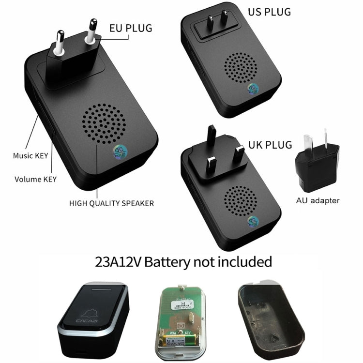 CACAZI Home Smart Digital Wireless Doorbell Remote Electronic Doorbell Elderly Pager, Style: AU Plug(Black) - Wireless Doorbell by CACAZI | Online Shopping South Africa | PMC Jewellery | Buy Now Pay Later Mobicred