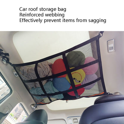 Adjustable Hanging Car Inside Roof Luggage Clothing Storage Net Bag Car Storage Network Pocket, Size: 80x55cm(Double Zipper+Webbing (Black+Orange bag)) - Stowing Tidying by PMC Jewellery | Online Shopping South Africa | PMC Jewellery | Buy Now Pay Later Mobicred