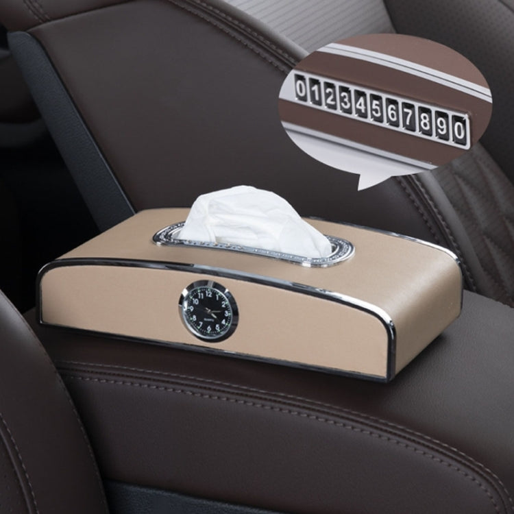 Car Clock Tissue Box Multi-Function Vehicle Instrument Table Paper Towel Box, Style: Clock+Parking Card (Ivory) - free shipping - PMC TechLife - Order now!