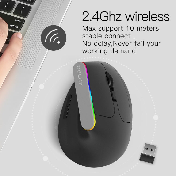 DELUX M618C 6 Keys 1600 DPI RGB Vertical Wireless Bluetooth Dual Mode Mouse(White) - Wireless Mice by DELUX | Online Shopping South Africa | PMC Jewellery | Buy Now Pay Later Mobicred