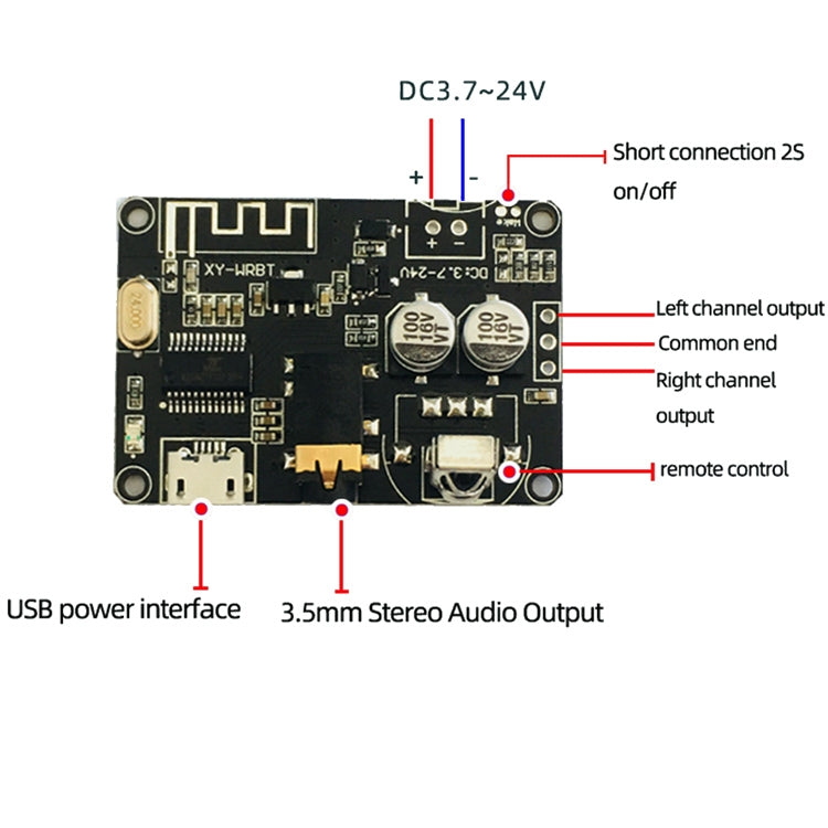2 PCS XY-WRBT Bluetooth 5.0 Decoder Board Stereo Audio Module Wide Voltage Speaker Amplifier With Remote Control - Other Accessories by PMC TechLife | Online Shopping South Africa | PMC TechLife