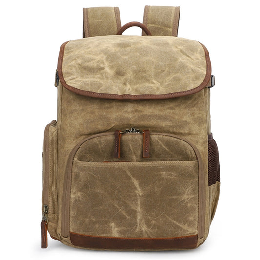 K001-D Leisure Shoulder Camera Bag Waterproof Retro Canvas Camera Storage Backpack(Khaki) - Backpack by PMC Jewellery | Online Shopping South Africa | PMC Jewellery | Buy Now Pay Later Mobicred