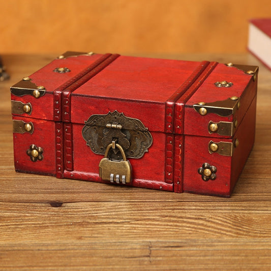 Antique Distressed Cosmetic Storage Box Dressing Table Props For Shooting Scenes，Specification： 6281-01GK10 Red + Password Lock - Other Props by PMC Jewellery | Online Shopping South Africa | PMC Jewellery | Buy Now Pay Later Mobicred