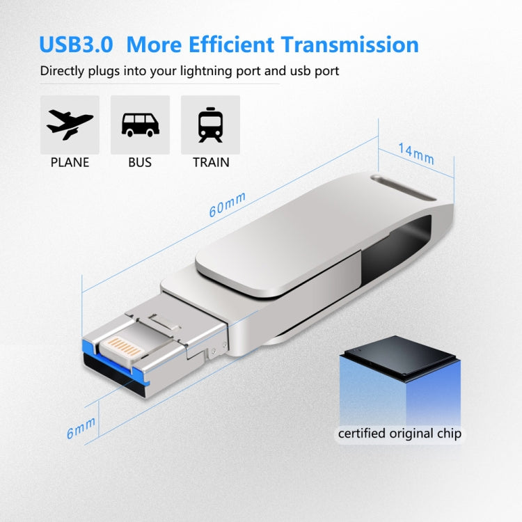 64GB USB 3.0 + 8 Pin + USB-C / Type-C 3 in 1 Phone Computer Metal Rotatable U-Disk(Silver Gray) - U Disk & Card Reader by PMC Jewellery | Online Shopping South Africa | PMC Jewellery | Buy Now Pay Later Mobicred