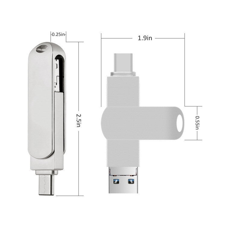 16GB USB 3.0 + 8 Pin + USB-C / Type-C 3 in 1 Phone Computer Rotatable Metal U-Disk - USB Flash Drives by PMC Jewellery | Online Shopping South Africa | PMC Jewellery | Buy Now Pay Later Mobicred