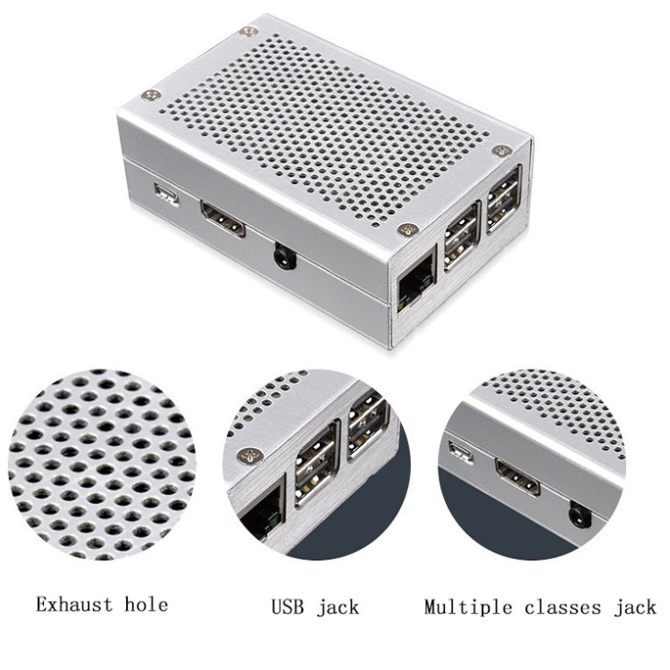Aluminum Alloy Shell Grid Cooling Box For Raspberry Pi 3 Model B Pi 2/B + Black with Fan - Raspberry Pi Accessories by PMC TechLife | Online Shopping South Africa | PMC TechLife | Buy Now Pay Later Mobicred