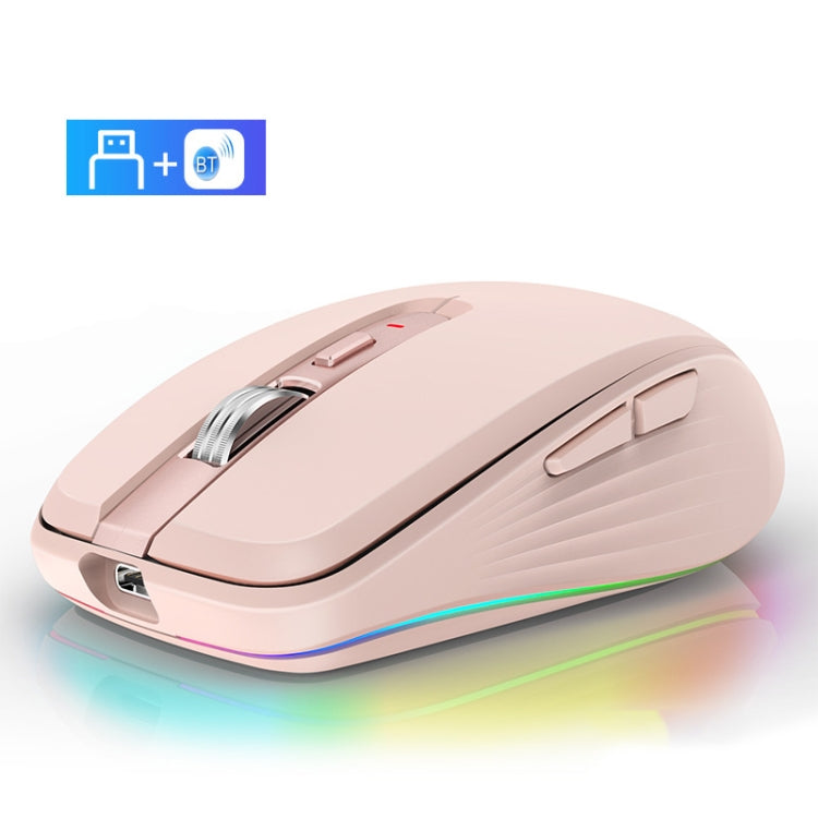 Fmouse M303 2400DPI Bluetooth&2.4G Dual Modes Rechargeable RGB Mouse(Pink) - Wireless Mice by Fmouse | Online Shopping South Africa | PMC Jewellery | Buy Now Pay Later Mobicred