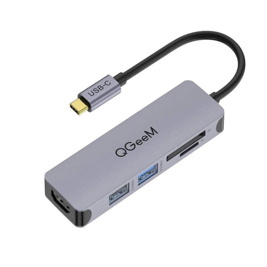 QGeeM QG-UH05-4 5 In 1 TYPE-C Extension HUB Adapter Compatible with SD/TF Reader(5-port) - USB HUB by QGeeM | Online Shopping South Africa | PMC Jewellery | Buy Now Pay Later Mobicred