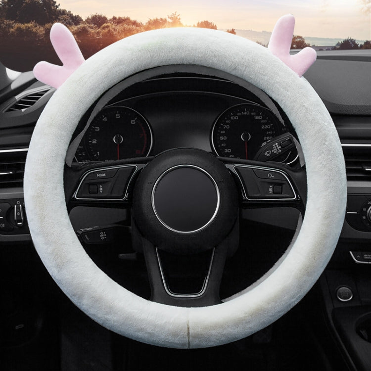 Antler Thick Plush Steering Wheel Cover, Style: O Type (White) - Steering Wheel Accessories by PMC Jewellery | Online Shopping South Africa | PMC Jewellery | Buy Now Pay Later Mobicred