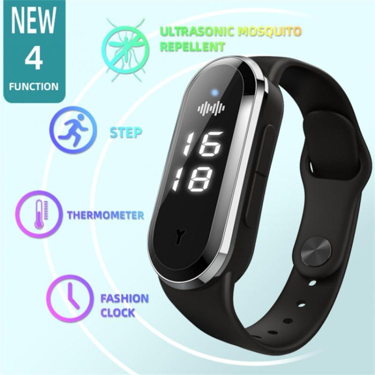 M21  Ultrasonic Mosquito Repellent Bracelet with Step Counter & Clock & Temperature Function(Black) - Repellent Wristband by PMC Jewellery | Online Shopping South Africa | PMC Jewellery | Buy Now Pay Later Mobicred