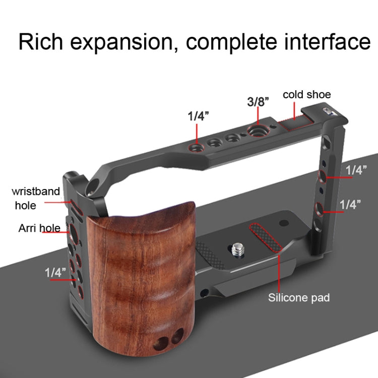 Alloy Rabbit Cage With Wooden Handle for Sony ZV-E10 Camera(Black) - Camera Cage by PMC TechLife | Online Shopping South Africa | PMC TechLife