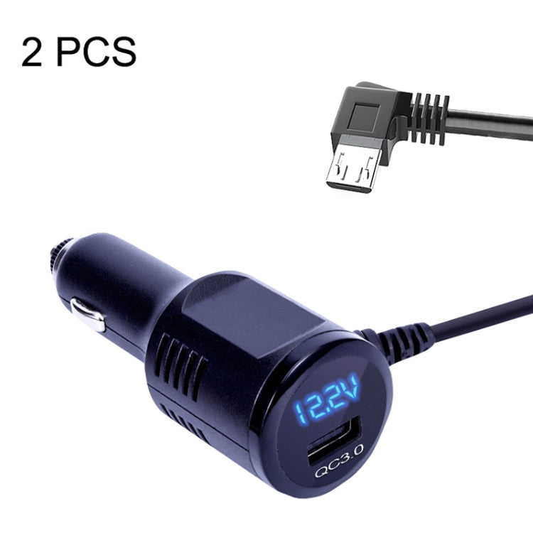 2PCS JY-032 USB Digital Display Fast Charge Car Charger, Style: 3.5A + QC3.0(Android Right Bend) - Cables & Connectors by PMC Jewellery | Online Shopping South Africa | PMC Jewellery | Buy Now Pay Later Mobicred