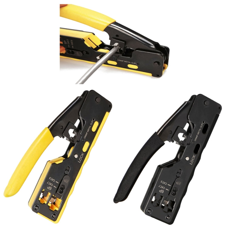 6P8P Seven-type Through-hole Crystal Head  Wire Stripping Tool Network Cable Pliers(Yellow) - Lan Cable and Tools by PMC Jewellery | Online Shopping South Africa | PMC Jewellery