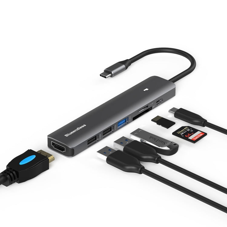 Blueendless Type-C+USB 3.0/2.0+HDMI4K HUB, Specification: 7 in 1 - USB HUB by Blueendless | Online Shopping South Africa | PMC Jewellery | Buy Now Pay Later Mobicred