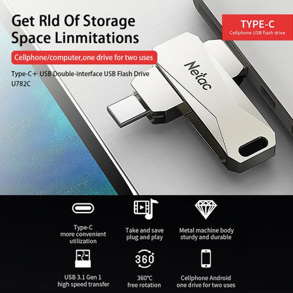 Netac U782C Type-C Dual Interface High-Speed Metal Computer USB Flash Drive, Capacity: 128GB - USB Flash Drives by Netac | Online Shopping South Africa | PMC Jewellery | Buy Now Pay Later Mobicred