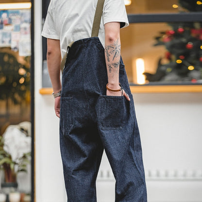 Men Vintage Deck Overalls Spring Autumn Washed Denim Straight Jeans, Size: M(Denim Blue) - Pants by PMC Jewellery | Online Shopping South Africa | PMC Jewellery