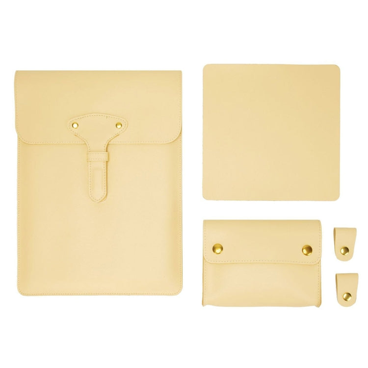 S177 3 In 1 Leather Waterproof Laptop Liner Bags, Size: 15 inches(Light Yellow) - 15 inch by PMC Jewellery | Online Shopping South Africa | PMC Jewellery | Buy Now Pay Later Mobicred