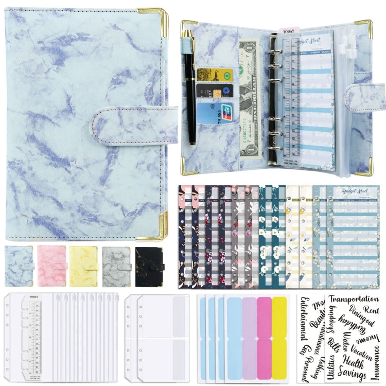 A6 Binder Budget Book Marbled Notebook PU Leather Binder(Blue -Purple) - Notebooks by null | Online Shopping South Africa | PMC Jewellery | Buy Now Pay Later Mobicred