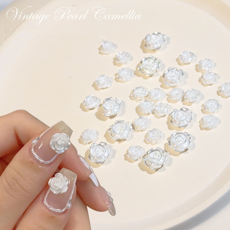 SP0473 30Pcs/Pack 3D Camellia Nail Art Decorative Rhinestones(Silver White) - Nail Stickers by PMC Jewellery | Online Shopping South Africa | PMC Jewellery | Buy Now Pay Later Mobicred