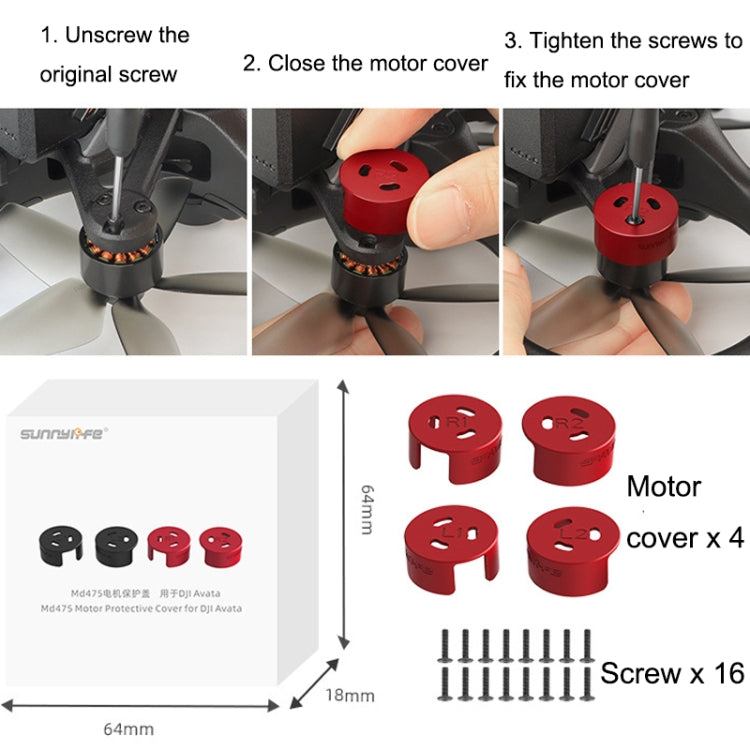 4 PCS / Set Sunnylife AT-MD475 Dust-proof Waterproof Aluminum Alloy Motor Cover For DJI Avata(Red) -  by PMC Jewellery | Online Shopping South Africa | PMC Jewellery