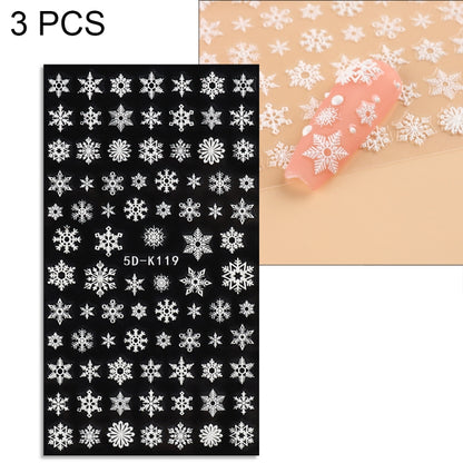 3 PCS 5D Embossed Nail Stickers Christmas Snowflake Elk Nail Stickers(5D-K119) - Nail Stickers by PMC Jewellery | Online Shopping South Africa | PMC Jewellery | Buy Now Pay Later Mobicred