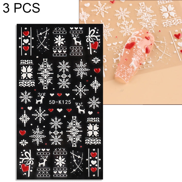 3 PCS 5D Embossed Nail Stickers Christmas Snowflake Elk Nail Stickers(5D-K125) - Nail Stickers by PMC Jewellery | Online Shopping South Africa | PMC Jewellery | Buy Now Pay Later Mobicred