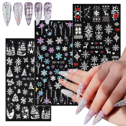 3 PCS 5D Embossed Nail Stickers Christmas Snowflake Elk Nail Stickers(5D-K119) - Nail Stickers by PMC Jewellery | Online Shopping South Africa | PMC Jewellery | Buy Now Pay Later Mobicred