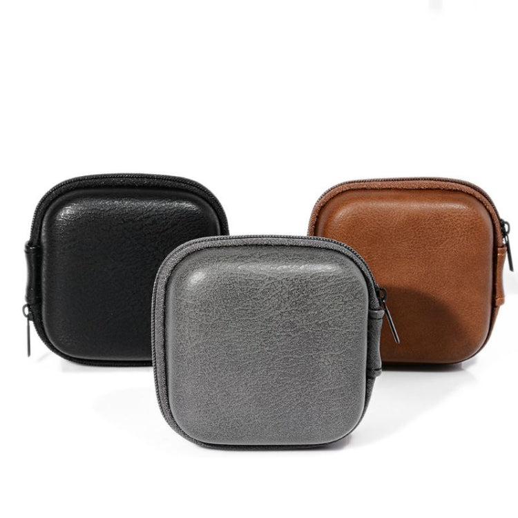 Retro Leather USB Data Cable Storage Bag Earphone Headset Case Pouch Box(Brown) - Digital Storage Bag by PMC TechLife | Online Shopping South Africa | PMC TechLife