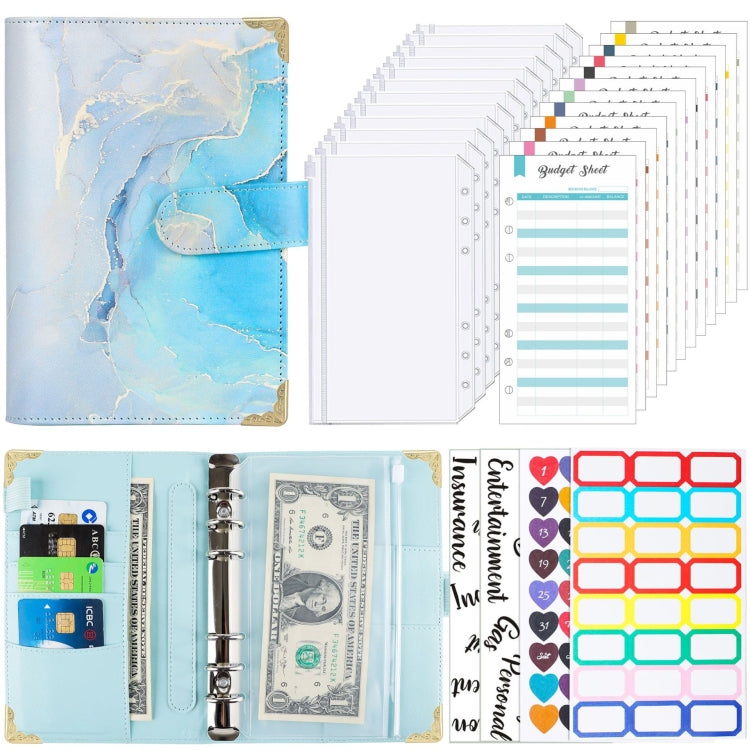 A6 Leather Loose-leaf Budget Book Handbook Notepad(Water Blue) - Notebooks by PMC TechLife | Online Shopping South Africa | PMC TechLife