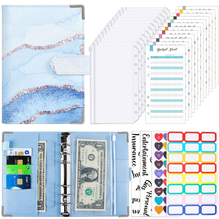 A6 Leather Loose-leaf Budget Book Handbook Notepad(Watercolor Blue) - Notebooks by PMC TechLife | Online Shopping South Africa | PMC TechLife