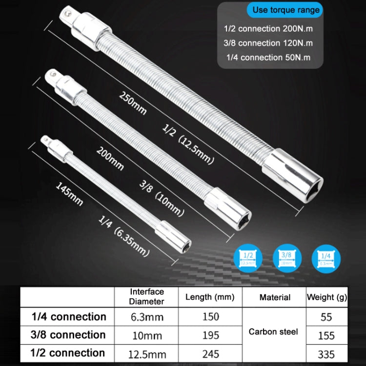 3 PCS/Set 1/4-3/8-1/2 Sleeve Extension Bendable Universal Joint Rod, Color: Silver - Hand Tool Sets by PMC TechLife | Online Shopping South Africa | PMC TechLife | Buy Now Pay Later Mobicred