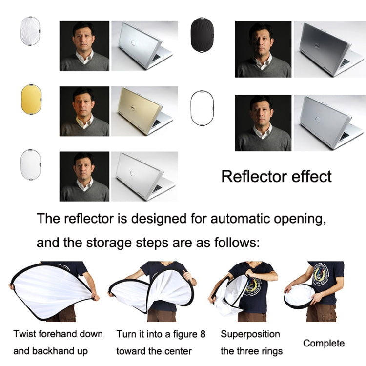 Selens  5 In 1 (Gold / Silver  / White / Black / Soft Light) Folding Reflector Board, Size: 150x200cm - free shipping - PMC TechLife - Order now!
