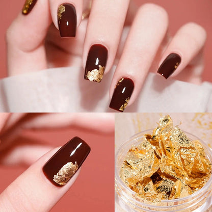 10 PCS K Gold Tin Foil Nail Decoration Nail Polish Adhesive Sticker(01 Gold) - Nail Stickers by PMC Jewellery | Online Shopping South Africa | PMC Jewellery | Buy Now Pay Later Mobicred