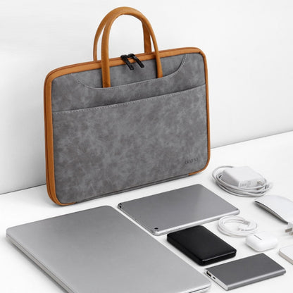 Baona Leather Fully Open Portable Waterproof Computer Bag, Size: 15/15.6/16 inches(Gray Black) - 15 inch by Baona | Online Shopping South Africa | PMC Jewellery | Buy Now Pay Later Mobicred