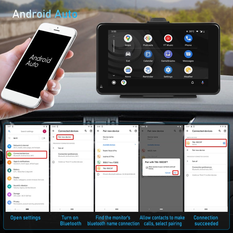 A3135 7 Inches HD Wired Smart Screen With Wireless CarPlay + Android Auto + Android Without Camera - Car MP3 & MP4 & MP5 by PMC TechLife | Online Shopping South Africa | PMC TechLife | Buy Now Pay Later Mobicred