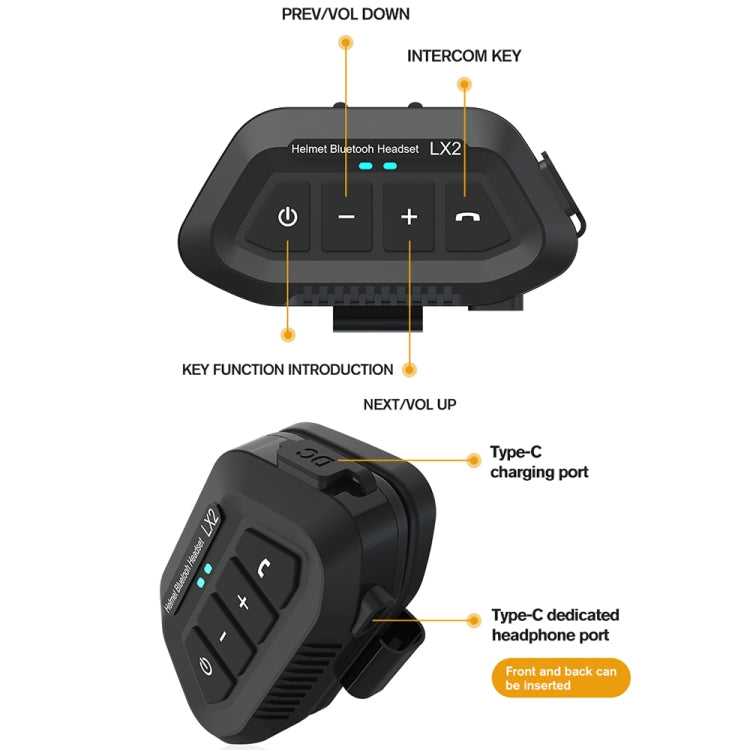 LX2 Motorcycle Helmet Bluetooth Earphone Waterproof Noise Canceling Motorcycle Headphones(Black) - Motorcycle Walkie Talkie by PMC Jewellery | Online Shopping South Africa | PMC Jewellery