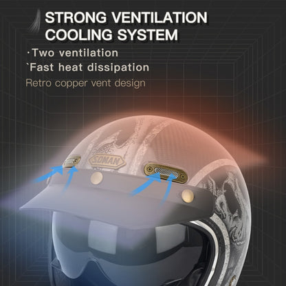 SOMAN Motorcycle Four Seasons Carbon Fiber Half Helmet, Color: Bright Carbon Fiber(M) - Helmets by SOMAN | Online Shopping South Africa | PMC Jewellery | Buy Now Pay Later Mobicred