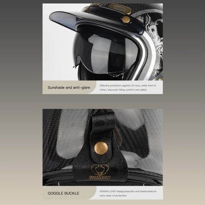 SOMAN Motorcycle Four Seasons Carbon Fiber Half Helmet, Color: Carbon Fiber Gold Lightning(XXL) - Helmets by SOMAN | Online Shopping South Africa | PMC Jewellery | Buy Now Pay Later Mobicred