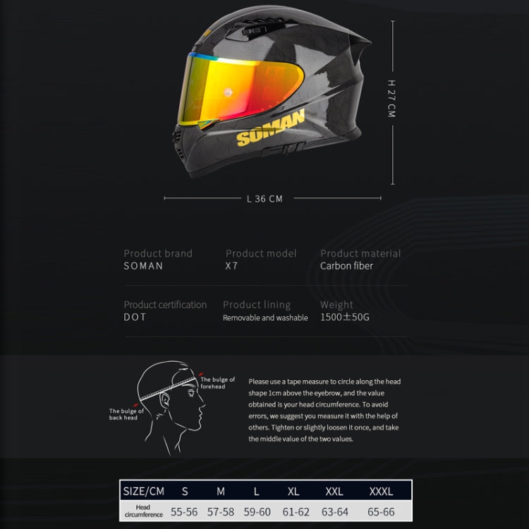 SOMAN Motorcycle Carbon Fiber Double Lens Thermal Safety Helmet, Size: S(Snake Carbon Fiber) - Helmets by SOMAN | Online Shopping South Africa | PMC Jewellery | Buy Now Pay Later Mobicred