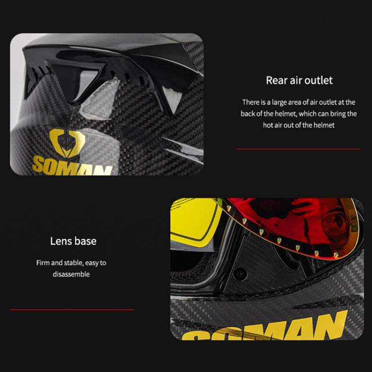 SOMAN Motorcycle Carbon Fiber Double Lens Thermal Safety Helmet, Size: L(Snake Carbon Fiber REVO) - Helmets by SOMAN | Online Shopping South Africa | PMC Jewellery | Buy Now Pay Later Mobicred