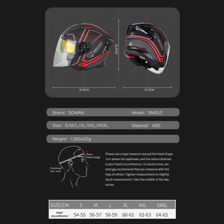 SOMAN Motorcycle Electric Bicycle Dual Lens Riding Helmet, Size: XXL(Bright Back) - Helmets by SOMAN | Online Shopping South Africa | PMC Jewellery | Buy Now Pay Later Mobicred